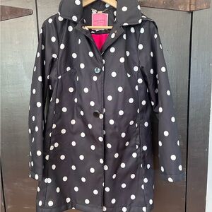 kate spade Black and White Polka Dot Trench with Pink Lining